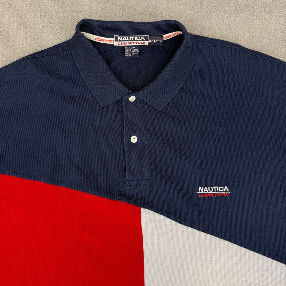 90s Nautica Competition Polo XXL Flag Shirt Colorblock HipHop Y2K Streetwear USA - Picture 3 of 15